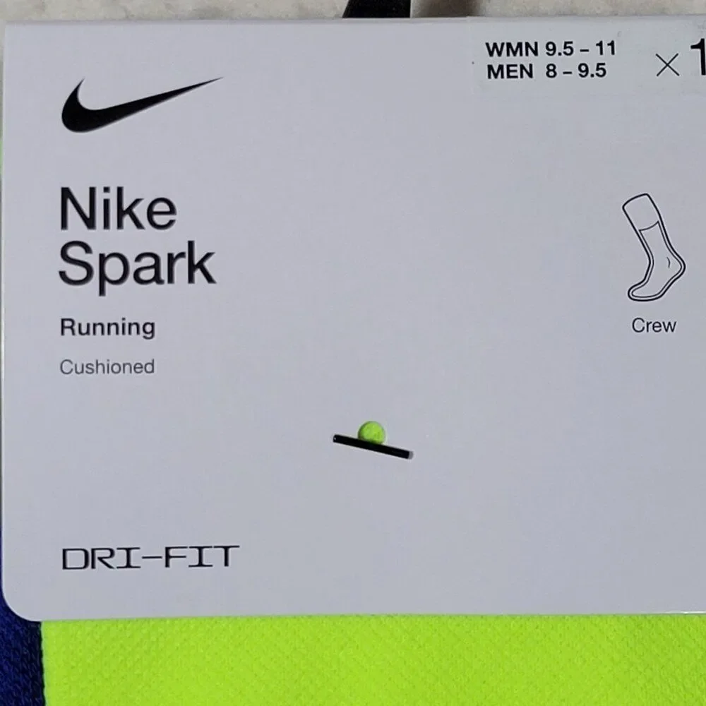 Nike Spark Cushioned Running Crew Socks Women 9.5-11 Men 8-9.5 Reflective 2 Pair
